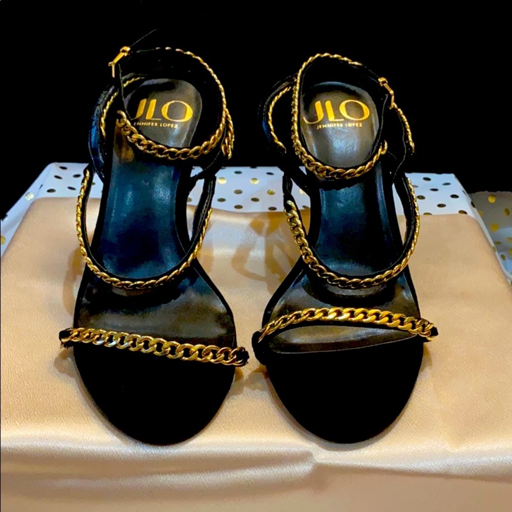 Jennifer Lopez black chain heels